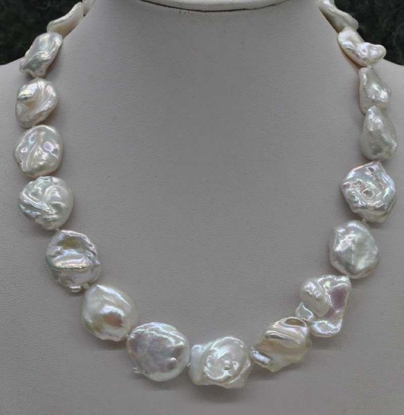 

natural rare white 18*20mm reborn keshi cultured pearl necklace 18" 003, Silver