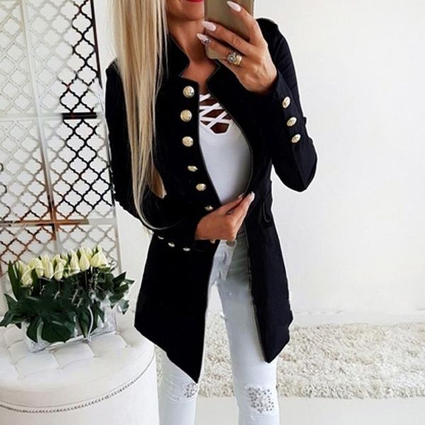 

winter women blazer double breasted blazer coat fashion slim long sleeve elegant suit jacket office women, White;black