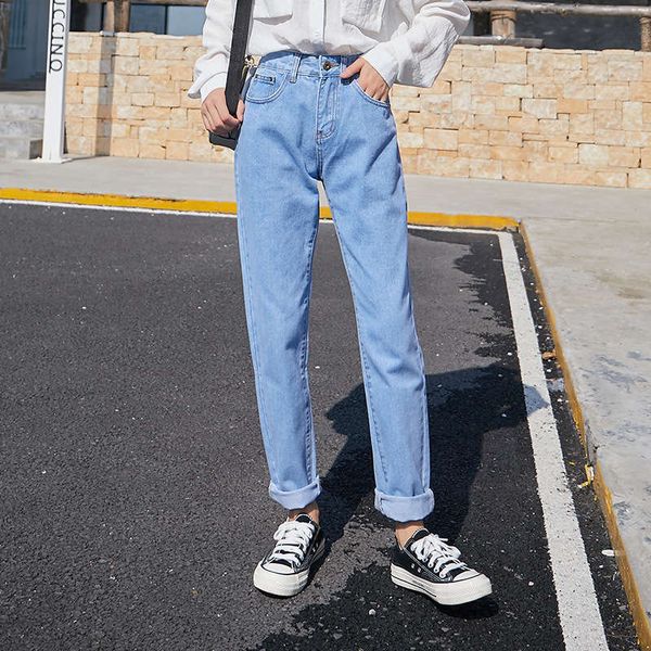 

12019 denim loose women's korean version student harem pants bf high waist slim capris, Blue