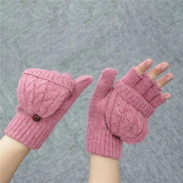 

new ladies clamshell gloves fashion twist clamshell dual-use warm gloves high-quality half-finger female for female, Blue;gray