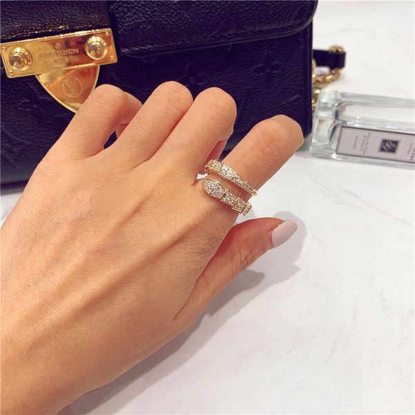 

snake fashion jewelry women's ring gold silver plated crystal open rings for women 2020 new design