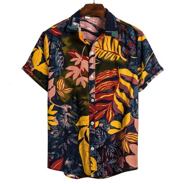 

mens ethnic vintage short sleeve casual hawaiian cotton linen printing shirt loose hawaii fit plus size beach shirts men blouse, White;black