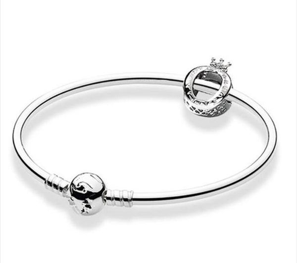 

s925 sterling silver crown beads bracelets fit pandora charm bangle bracelet jewelry for women, Black