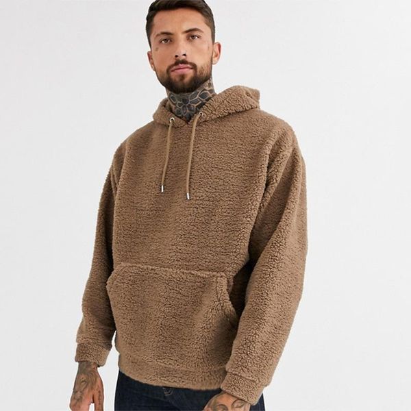

new youth trend oversized hoodie korean style camel loose sweatshirts double-sided plush casual long-sleeved winter men clothing, Black