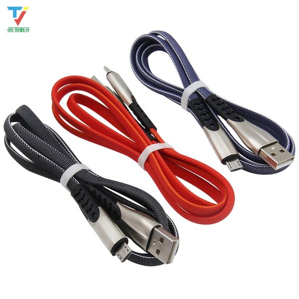 

1m micro usb cable zinc alloy flat braided micro usb charger cord for huawei xiaomi lg andriod micro usb mobile phone cables 100pcs/lot