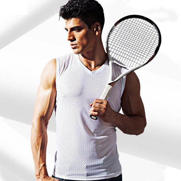 

running jerseys mens vest gym sleeveless shirt summer men's quick-drying mesh men sport workout training man singlet1, Black;blue