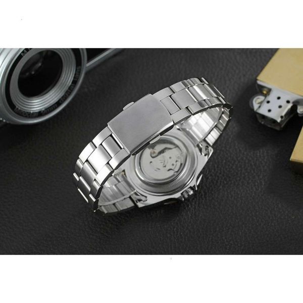 

ghost winner fashion leisure green water watch men's waterproof business automatic mechanical watch precision steel band, Slivery;brown