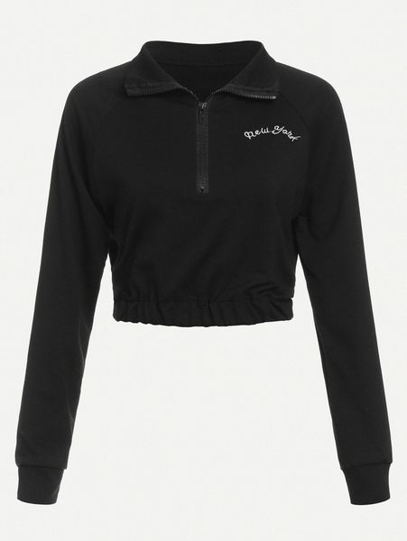 

slogan embroidered zip up sweatshirt 193o#, White;black