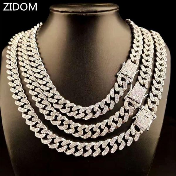 

men hip hop iced out bling chain necklaces pave setting cz stone 13mm miami cuban chains hiphop necklace male fashion jewelry, Silver