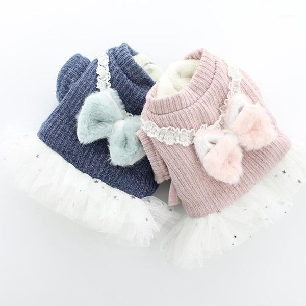 

dog apparel warm autumn dress coat tulle bottom pet clothes bowknot soft teddy poodle xs s m l xl1