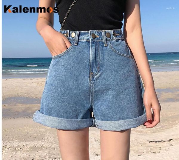 

kalenmos summer denim jeans shorts women sweet crimping korean harajuku solid color high street leisure daily biker streetwear1, White;black