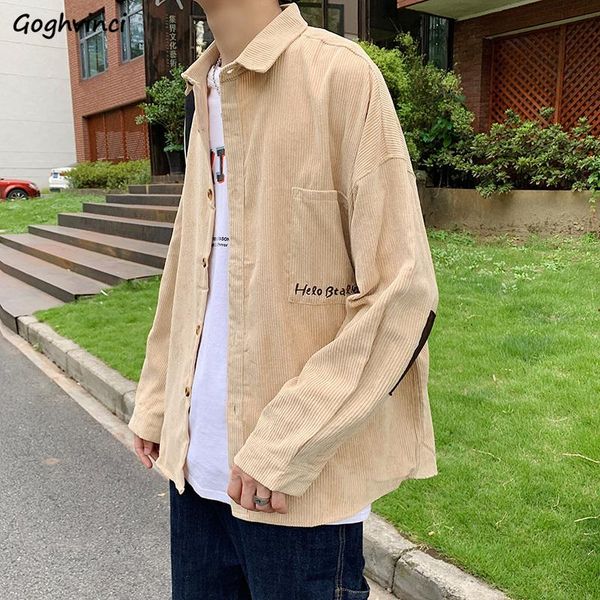 

men shirts corduroy retro chic trendy student all-match solid mens daily outwear leisure long sleeve loose korean style ulzzang, White;black