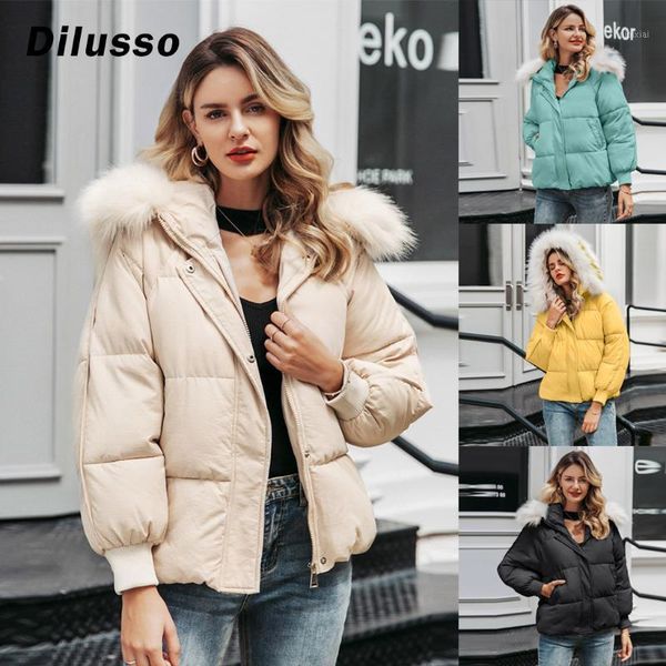 

2020 women winter big fur collar coat long sleeve zipper pocket overcoat casual female hooded fashion solid coat#d31, Black;brown