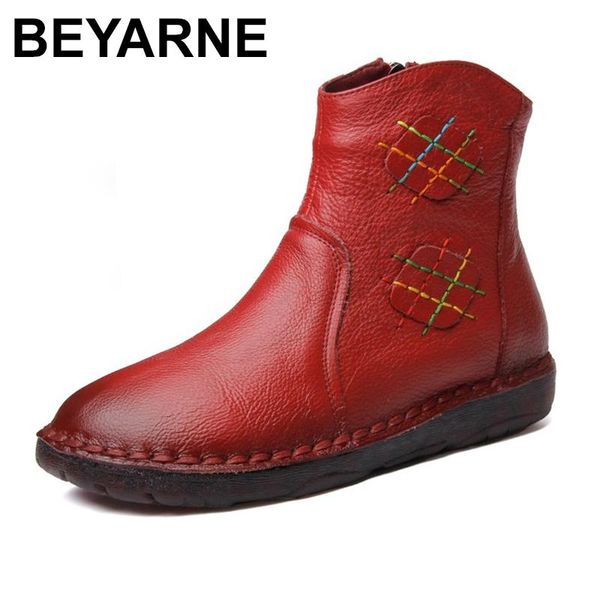 

beyarne 2020 autumn women ankle boots vintage handmade genuine leather flat mar boots for women casual shoes botas, Black