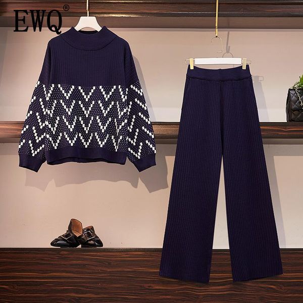 

ewq] two piece suit women's print full sleeve round collar long length pants 2020 new spring autumn fashion tide hc051, Gray