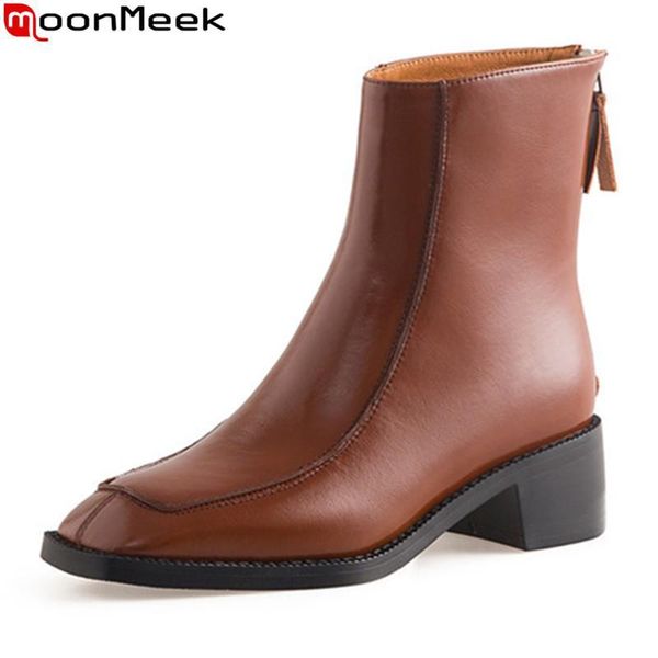 

moonmeek 2020 new arrival fashion ankle boots simple ladies shoes thick heels square toe women brand boots, Black