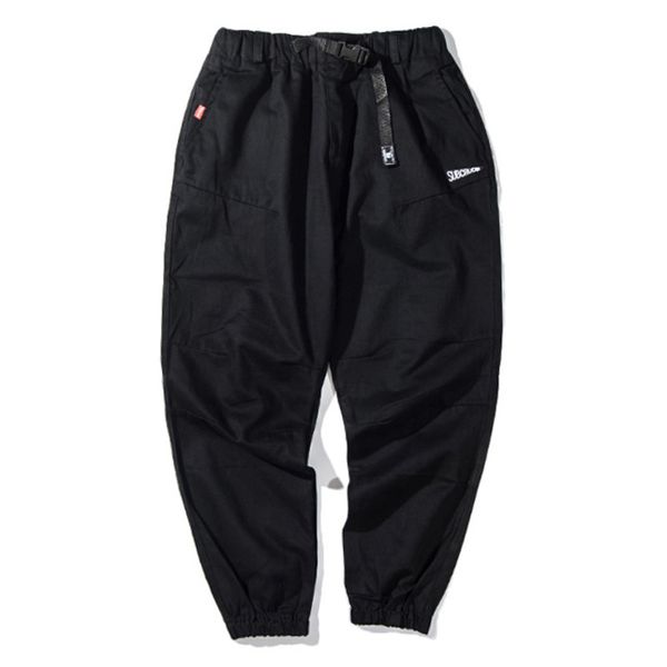 

japanese style retro fashion men hip hop jeans jogger elastic waist buckle loose fit cargo pants khaki black color, Blue