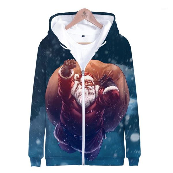 

western traditional festival santa claus christmas present print zipper hooded sweatshirt men/women casual zipper clothes1, Black