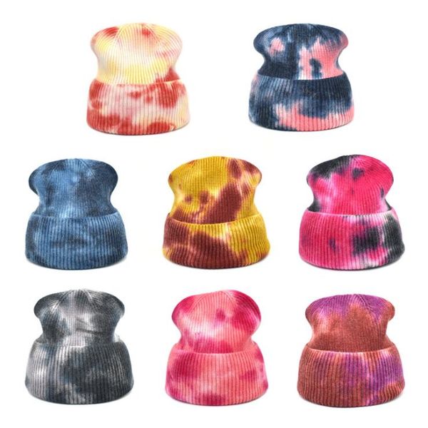 Chapéus de inverno quente para mulheres tintura na moda tintura cordial cabo elástico chapéu de beanie chapéu de malha de malha do beanie diariamente chapéu