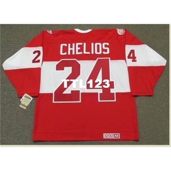 

121 #24 chris chelios detroit red wings ccm alumni hockey jersey or custom any name or number retro jersey, Black