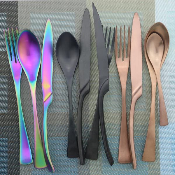 

flatware sets 24pcs black metal set knife fork spoon stainless steel cutlery reusable dinnerware restaurant accessories