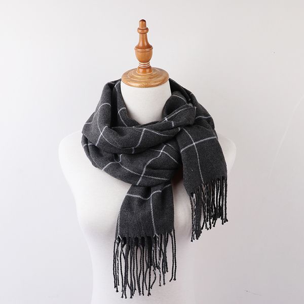 

cashmere plaid scarf women korean version versatile fashion shawl long autumn and winter men's bib student warm double, Blue;gray