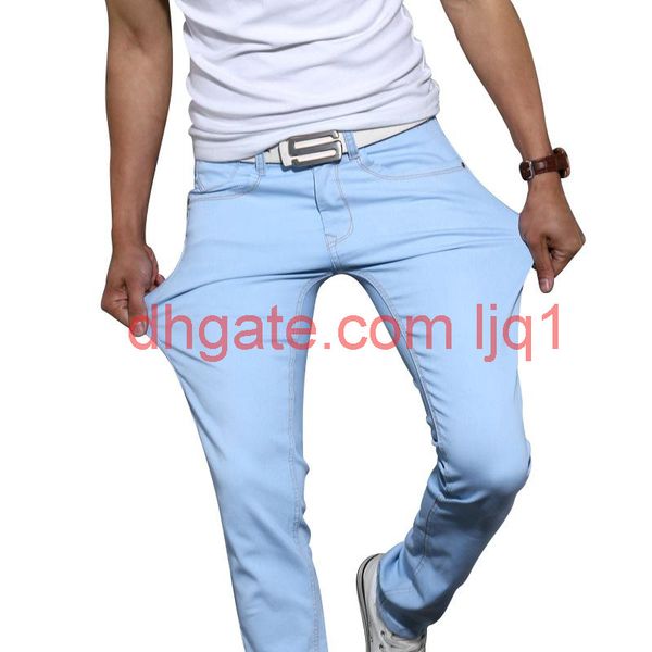 

new fashion men 's casual stretch skinny jeans trousers tight pants solid colors jeans mens designer jean sale, Blue