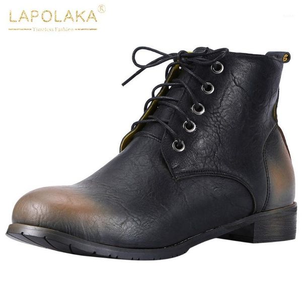 

lapolaka 2020 new arrivals plus size 48 thick heels ankle boots woman shoes lace up concise ins fashion boots female1, Black