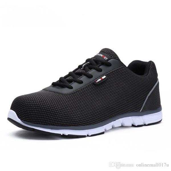 

men steel toe work safety shoes lightweight breathable reflective casual sneaker, Black