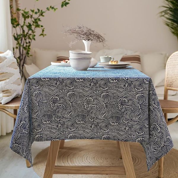 

japanese style tablecloth, rectangular cotton linen sea ripple, home coffee table/outdoor picnic/pgraphy background cloth