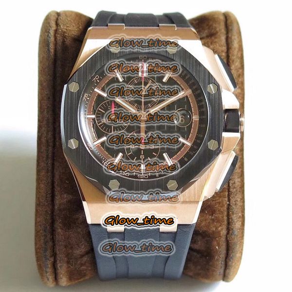 

jff v2 version ceramics bezel 26401ro.oo.a002ca.02 chronograph cal.3126 automatic black dial mens watch rose gold case sport watches, Slivery;brown