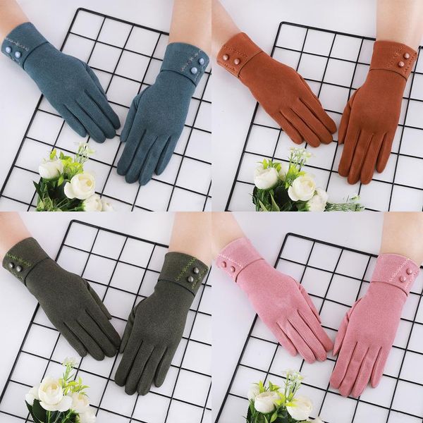 

women' solid color german velvet gloves with touch screen for index finger winter coldproof keep warm hand wear 2020 daily hot, Blue;gray