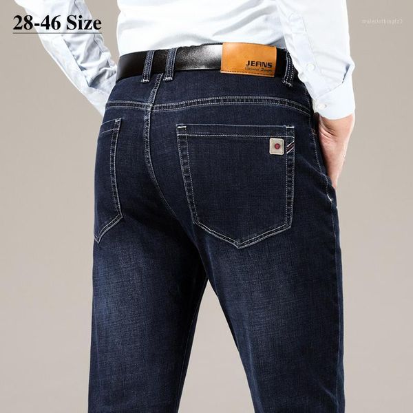 

men's jeans large size 42 44 46 autumn men's classic straight-leg business casual high-quality stretch denim trousers brand1, Blue