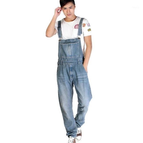 

fashion korean designer plus size mens denim bib overalls light blue s-5xl loose baggy washed vintage jean jumpsuit for male1