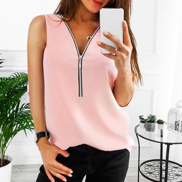 

new women zipper sleeveless casual vest summer daily fashion ladies solid color simple loose shirts camiseta lencera mujer, White