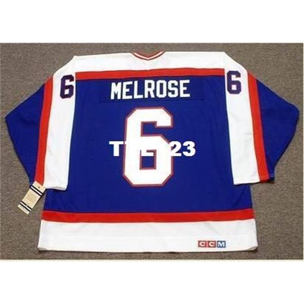 

men #6 barry melrose winnipeg jets 1979 ccm vintage k away home hockey jersey or custom any name or number retro jersey, Black