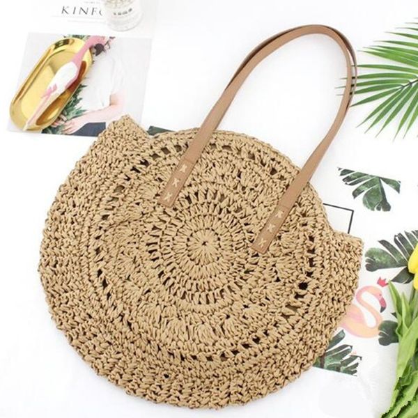 

hbp non-brand bag round hollow new flower grass woven one shoulder leisure paper rope woven women's beach 1 sport.0018