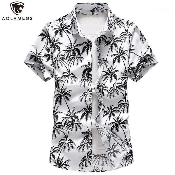 

men's casual shirts aolamegs leaves printed men shirt hawaiian summer fashion beach style short sleeve floral slim -7xl1, White;black