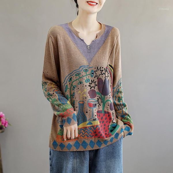 

women's sweaters women's sweater half-open v-neck stitching cotton knit autumn thin section retro art loose slim1, White;black