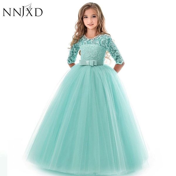 

new princess lace dress kids flower embroidery dress for girls vintage children dresses for wedding party formal ball gown 14t lj200822, Red;yellow