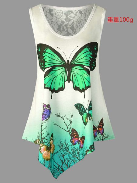 

2020 summer new butterfly print lace t-shirt, Black;gray