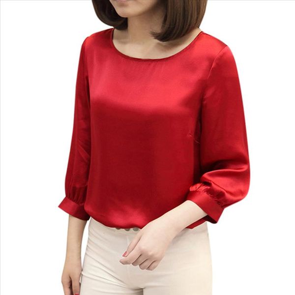 

blouse women vintage woman clothes women brief office work wear o neck shirts three quarter sleeve casual, White