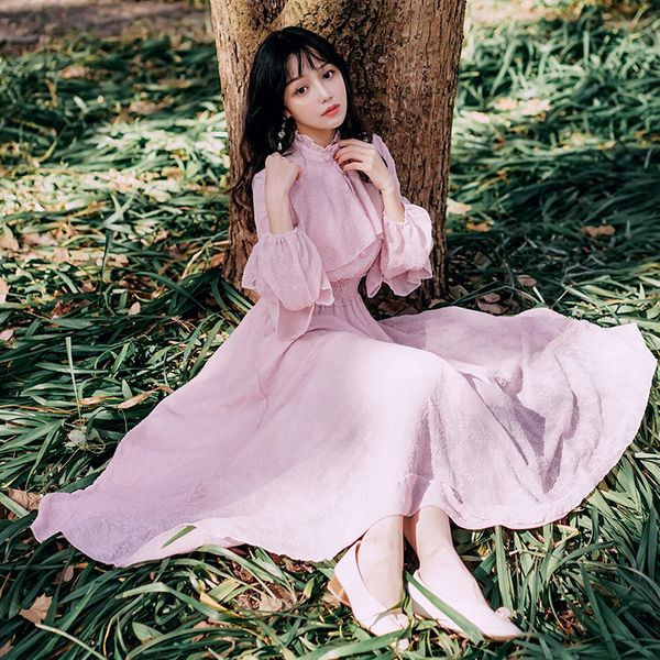 

2021 summer vintage long female elegant ankle-length full jacquard chiffon dress pink party s1lv, Black;gray