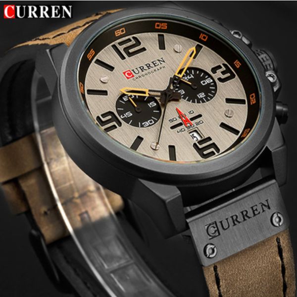 

new men watch curren brand luxury mens quartz wristwatches male leather military date sport watches relogio masculino 201120, Slivery;brown