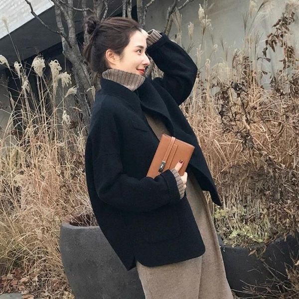 

new vintage women woolen coat female long thick warm short coats oversize jackets autumn winter female outerwear woolen coat1, Black;brown