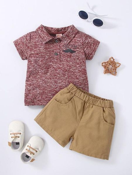 

baby letter and mustache print polo shirt & shorts she01, White