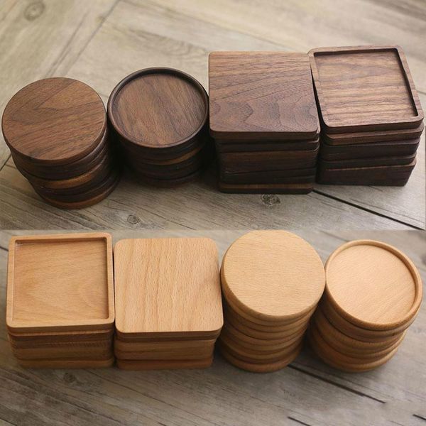 

burlywood wooden coasters black walnut coffee tea cup mats wooden cup mat bowl pad teapot drink coasters home bar tools
