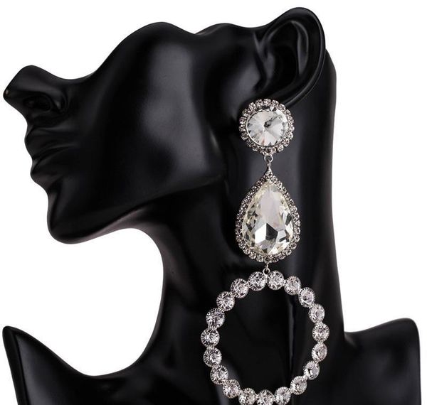 

water drop statement earrings for women rhinestone big earrings 2019 crystal dangle earings fashion wmtaam bdedome, Silver
