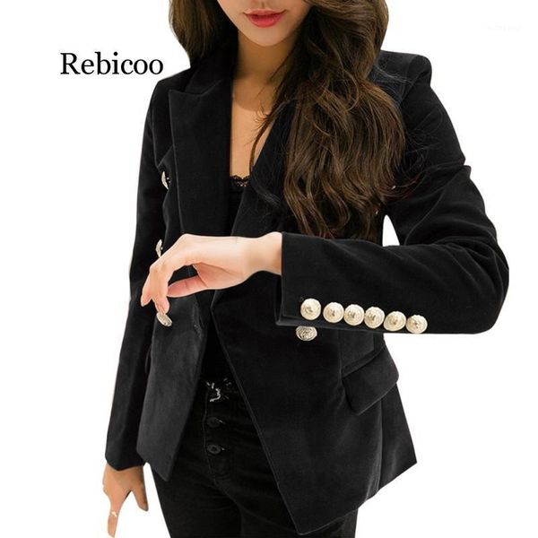 

2020 autumn velvet blazer formal work small suit jacket women slim long sleeve ladies blazers feminino women gold button1, White;black