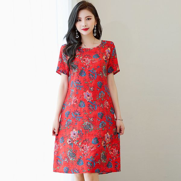 

2021 new summer dress print o-neck short sleeve vestido de mujer women clothes plus size vintage sundress vestidos p3ag, Black;gray